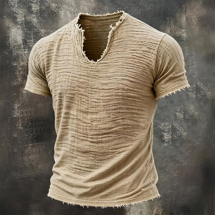 TEXTURED V-NECK T-SHIRT FOR MEN