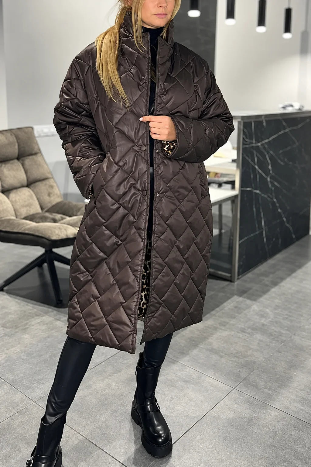Kendall | Manteau matelassé doublé léopard