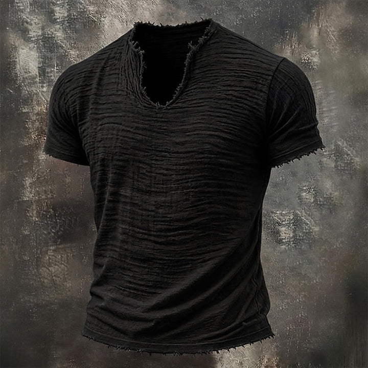 TEXTURED V-NECK T-SHIRT FOR MEN