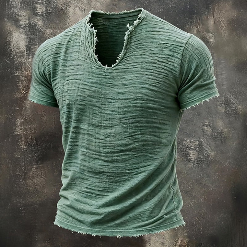 TEXTURED V-NECK T-SHIRT FOR MEN