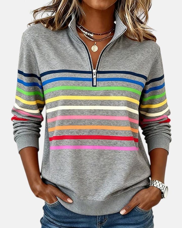 BEAUMONT NICE | SWEAT-SHIRT À COL ZIPPER QUART DE LONGUEUR RAYÉ POUR FEMMES