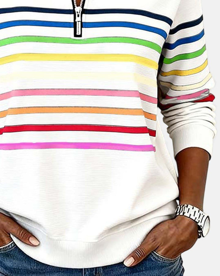 BEAUMONT NICE | SWEAT-SHIRT À COL ZIPPER QUART DE LONGUEUR RAYÉ POUR FEMMES