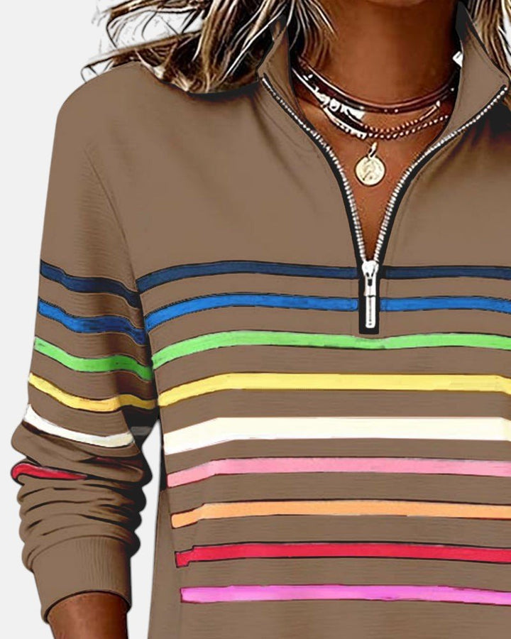 BEAUMONT NICE | SWEAT-SHIRT À COL ZIPPER QUART DE LONGUEUR RAYÉ POUR FEMMES