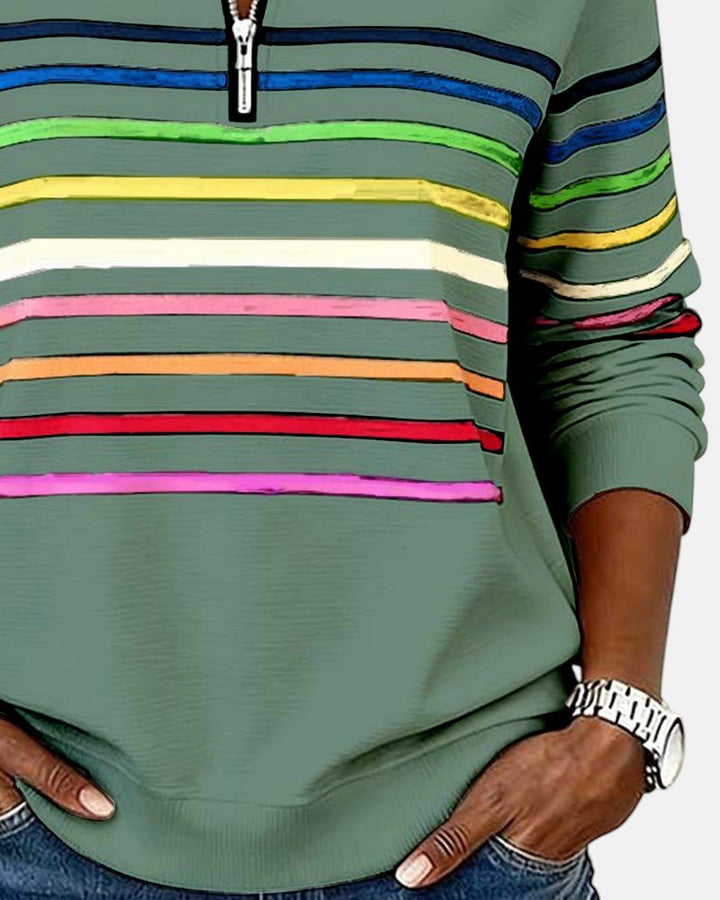 BEAUMONT NICE | SWEAT-SHIRT À COL ZIPPER QUART DE LONGUEUR RAYÉ POUR FEMMES