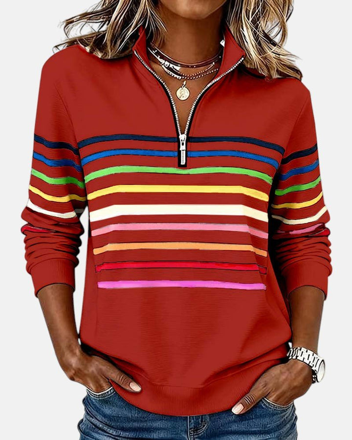 BEAUMONT NICE | SWEAT-SHIRT À COL ZIPPER QUART DE LONGUEUR RAYÉ POUR FEMMES