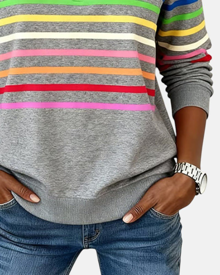 BEAUMONT NICE | SWEAT-SHIRT À COL ZIPPER QUART DE LONGUEUR RAYÉ POUR FEMMES
